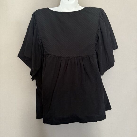 Knox Rose Shirt Womens XXL Black Magenta Flutter Short Sleeve Embroidered Top - Picture 9 of 11